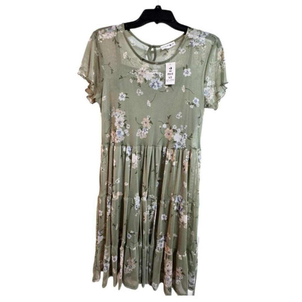 💥🚀💥 KnitWorks Girls Floral 22 Plus NWT Fits Juniors M Sage Boho Dress - Picture 6 of 6